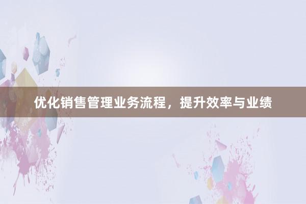 优化销售管理业务流程，提升效率与业绩